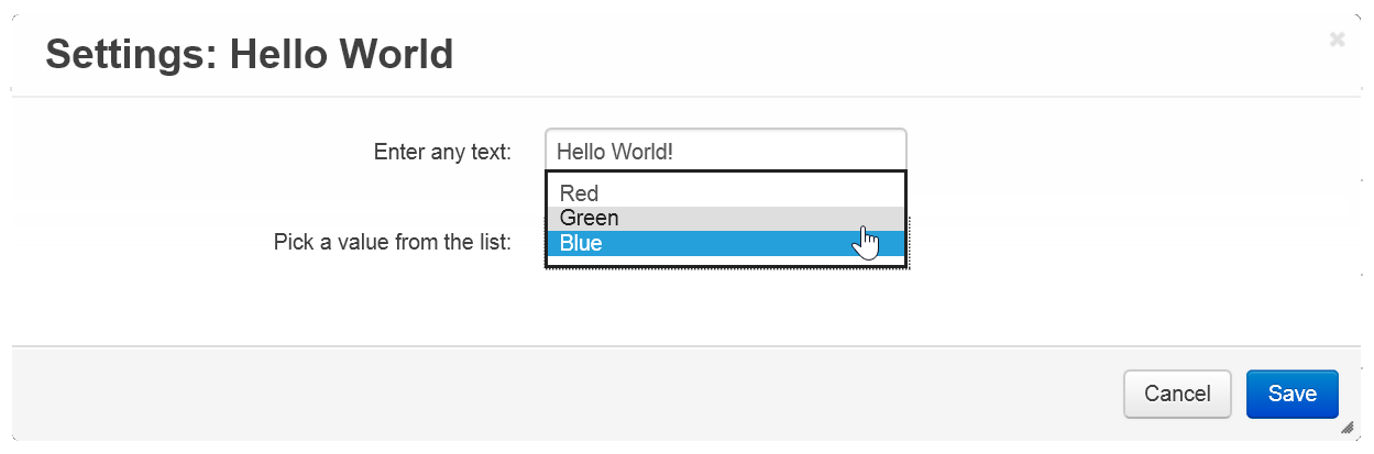 Hello World add-on: Settings dialog