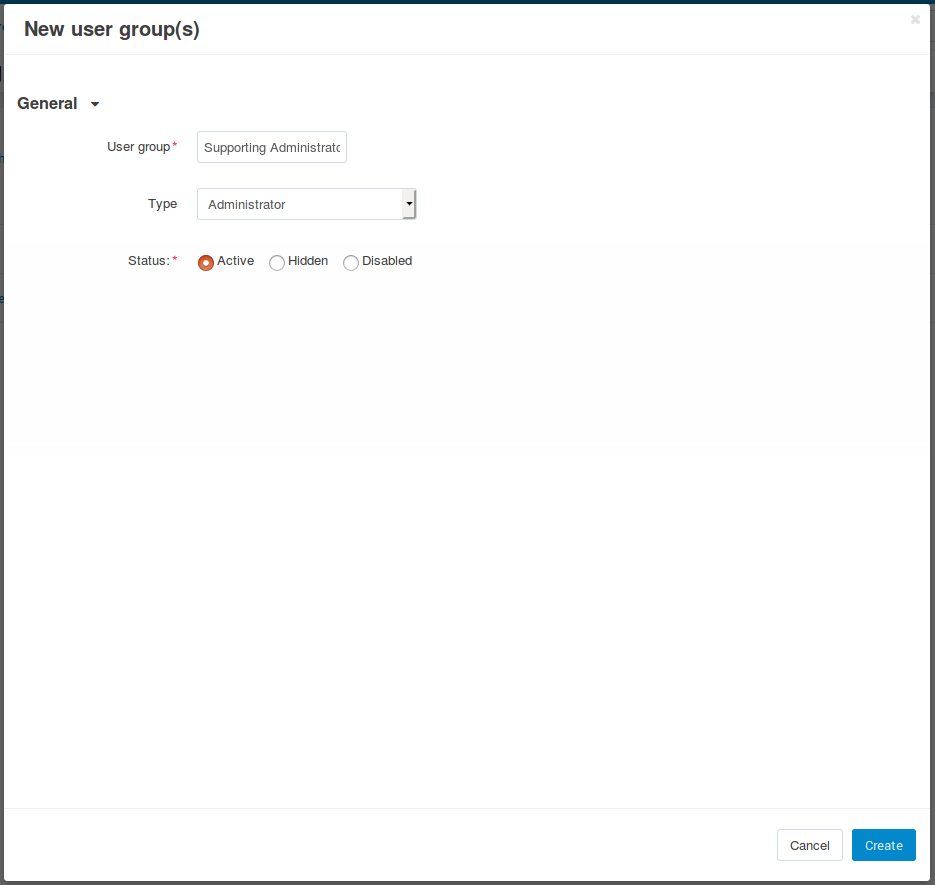 Specify the name and the type of the new user group.