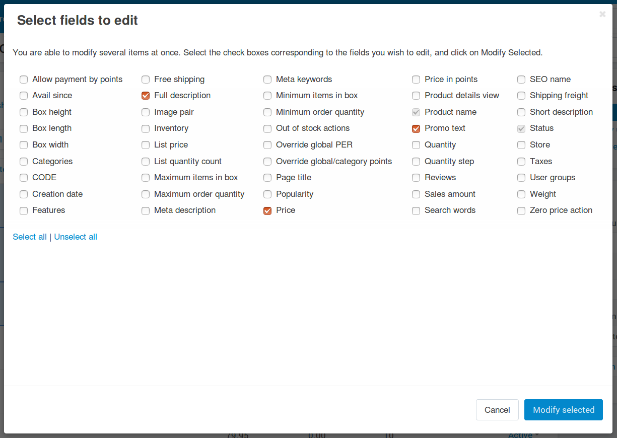 Tick the checkboxes of the product properties you'd like to edit.