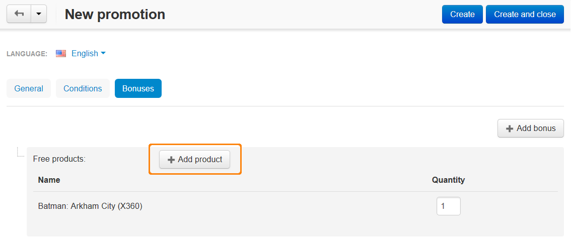 The "Bonuses" tab determines what a customer gets when the promotion applies.