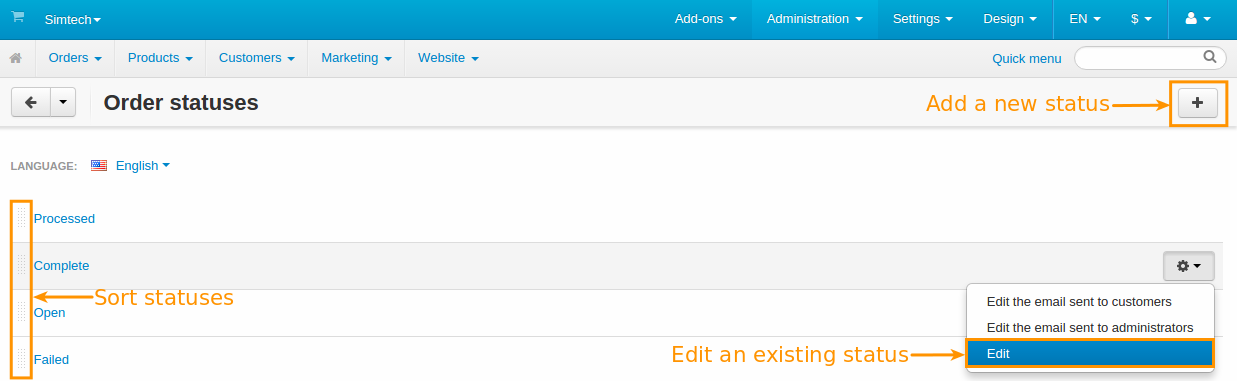 Adding a new order status in CS-Cart.