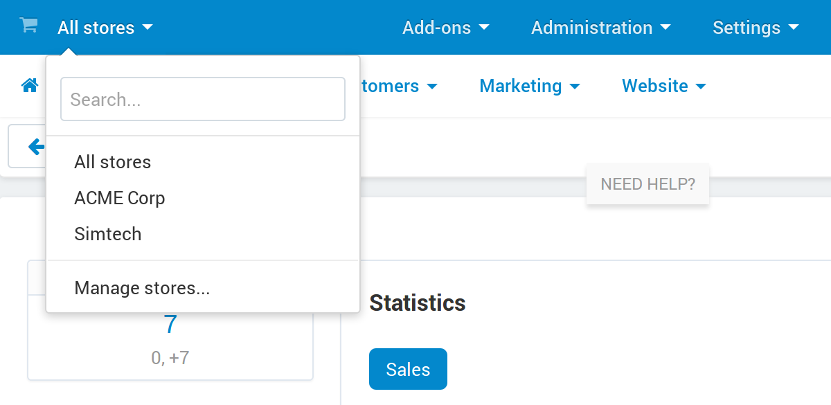 Select all stores to switch to the root administrator mode.