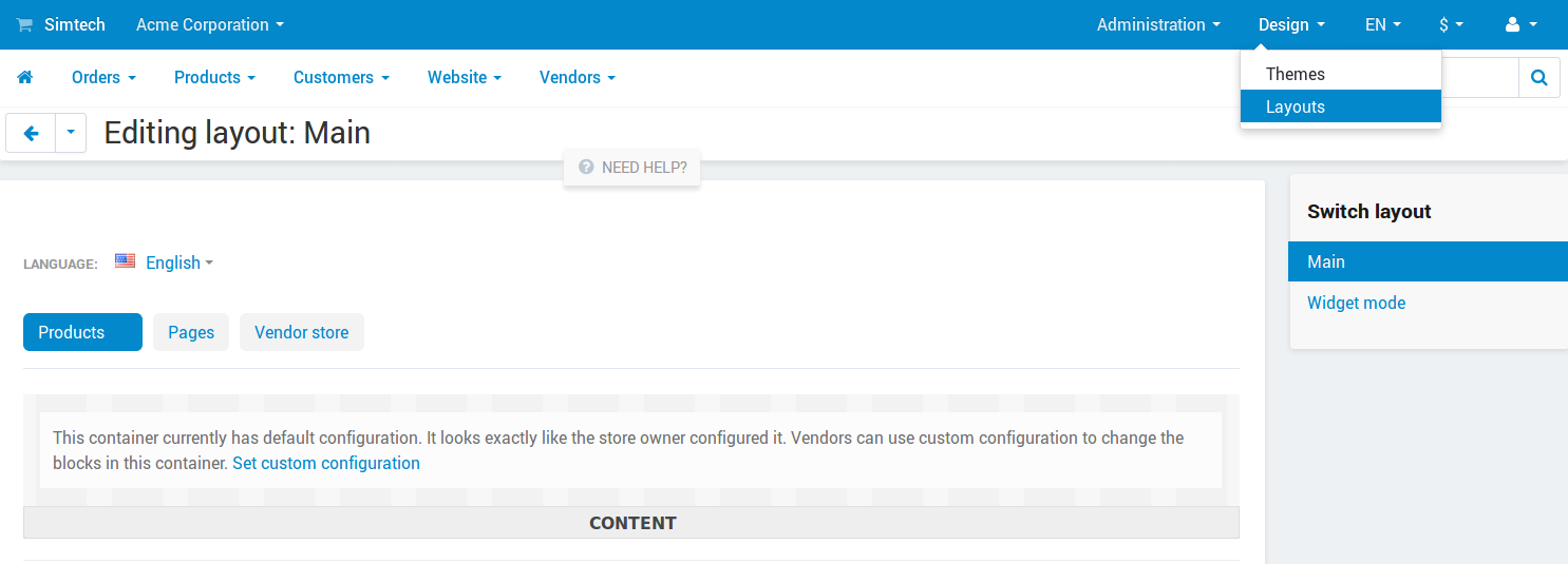 Go to Design → Layouts to edit the layout pages.