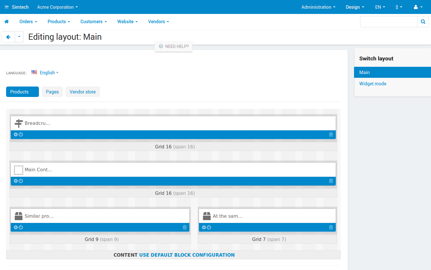 Using the default configuration will undo all the changes you made to the layout page.