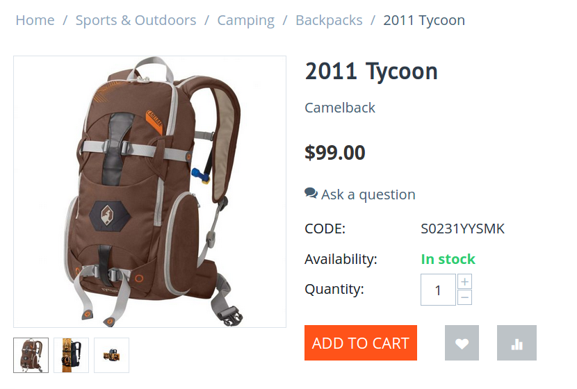 The button that lets customers to ask a question about the product on the storefront.