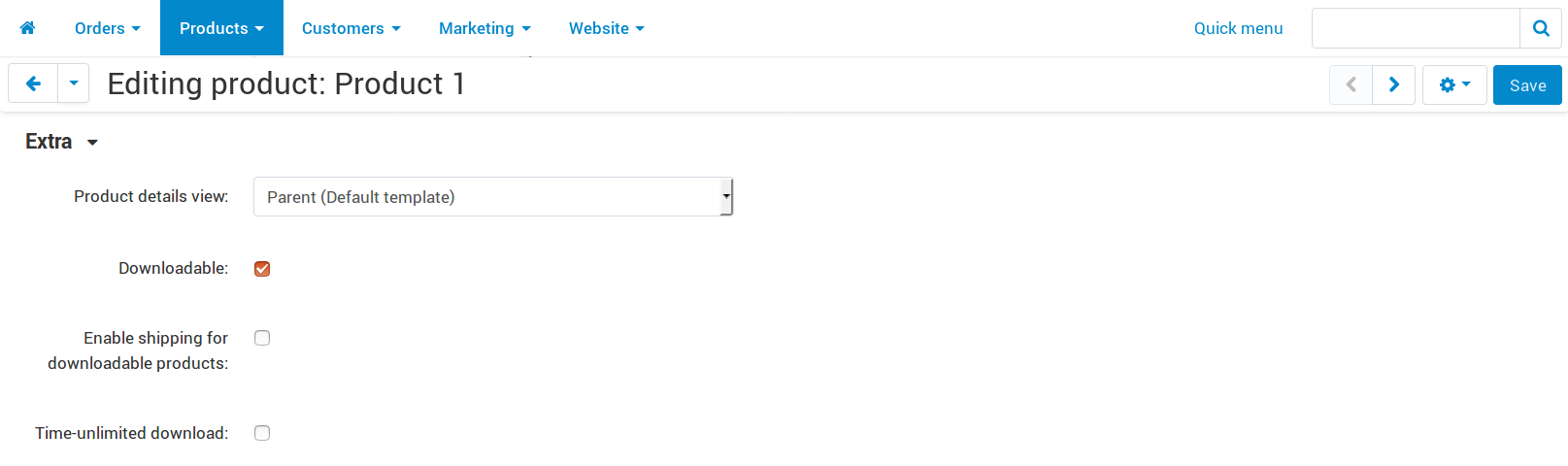 The additional properties of downloadable products.