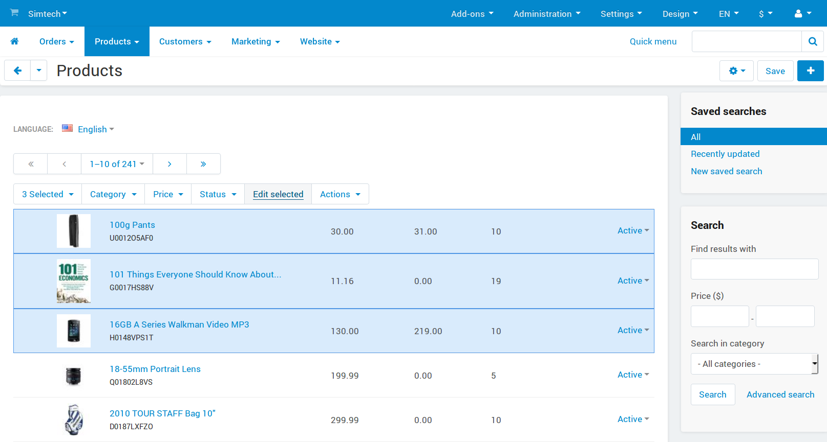 Use CS-Cart bulk editing tools to specify features for multiple products at once.