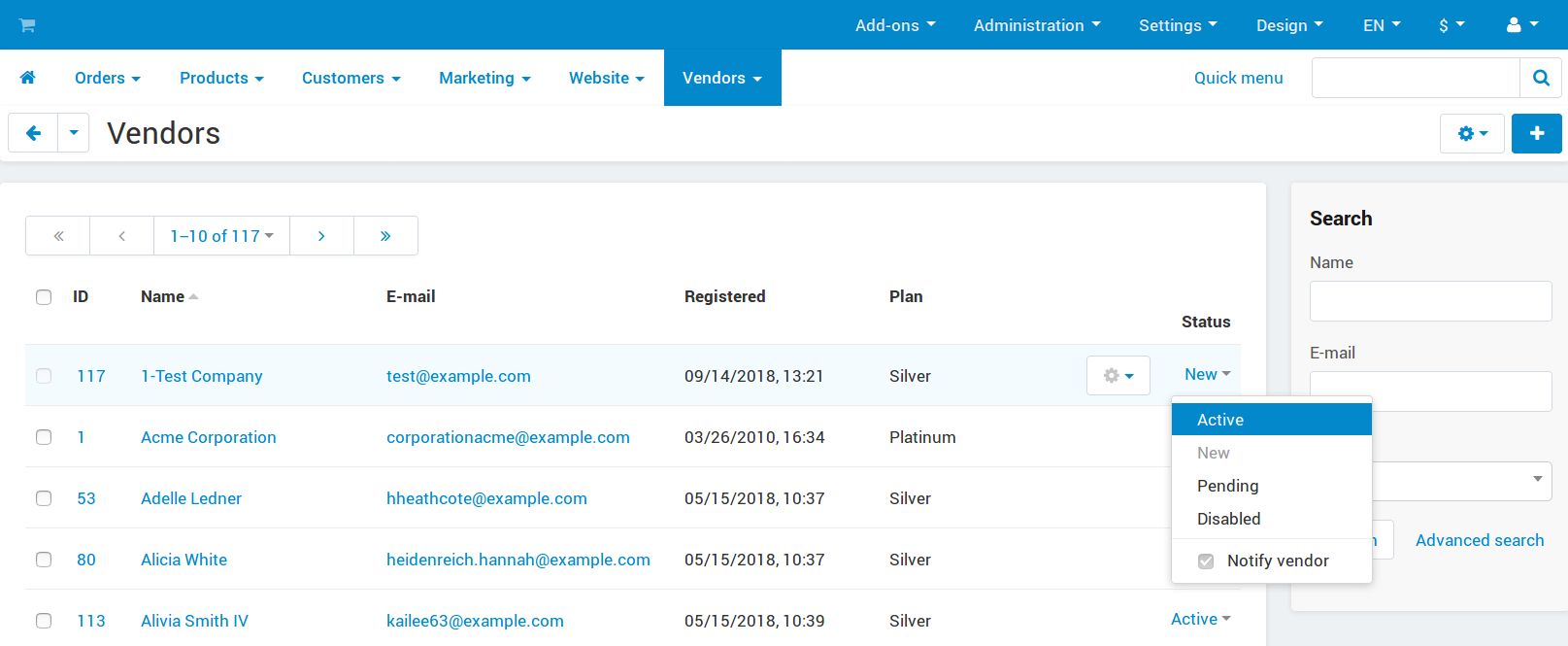 You can change a vendor's status in Multi-Vendor administration panel at any time.