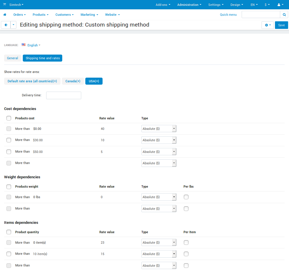 Configuring shipping charges in CS-Cart and Multi-Vendor.