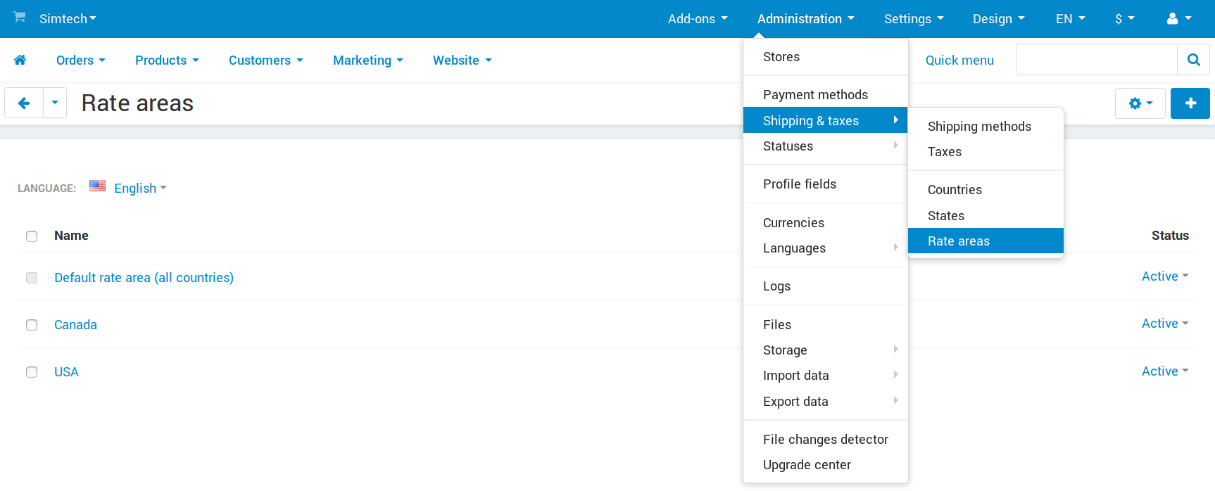 Rate areas serve for calculation of taxes and shipping rates in CS-Cart and Multi-Vendor.
