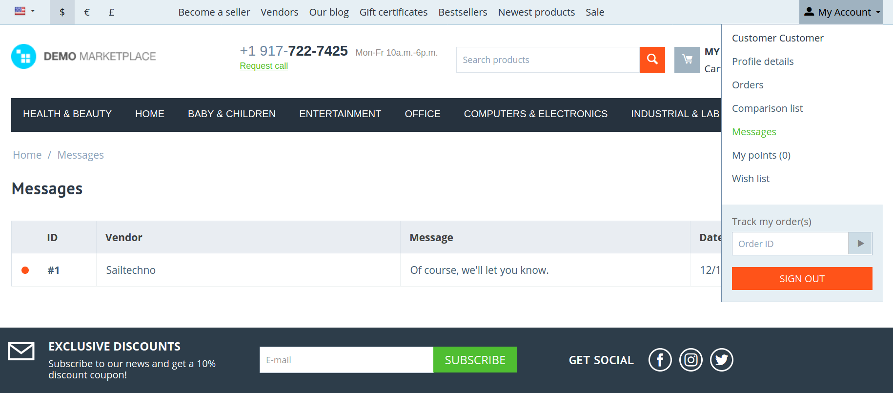 Message center on the storefront.