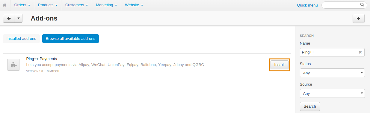 Ping++ Payments Add-on