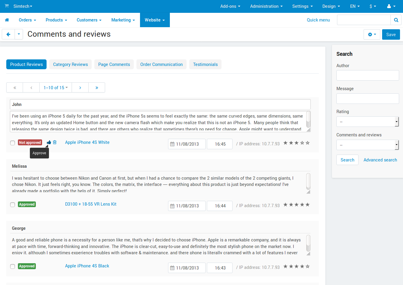 Product reviews