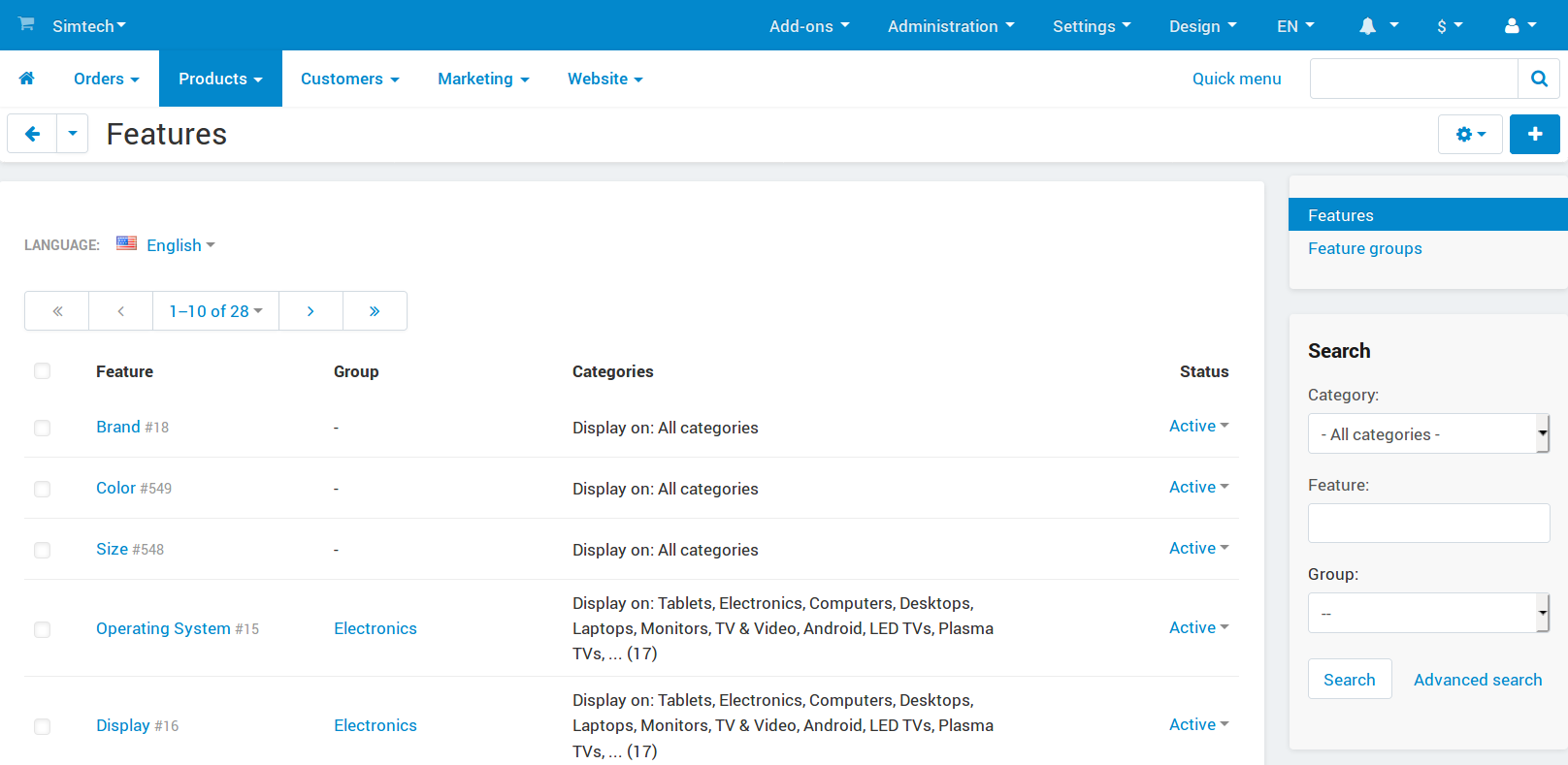 Product features