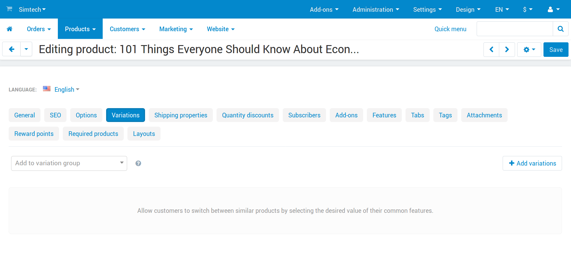 You can manage the entire variation group from the page of any product that is a part of the group.