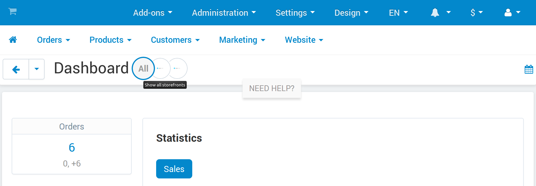 Select all stores to switch to the root administrator mode.