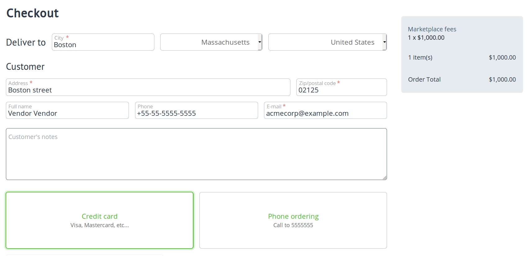 A vendor pays marketplace fees on the storefront.