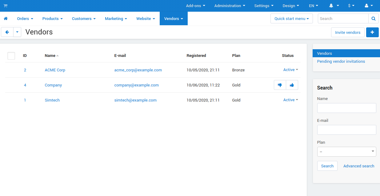 You can change a vendor's status in Multi-Vendor administration panel at any time.