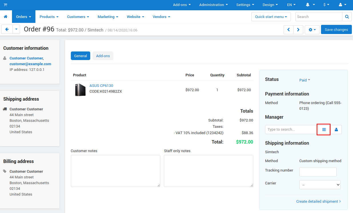 Use the plus button next to the Manager field on the right to add a manager.