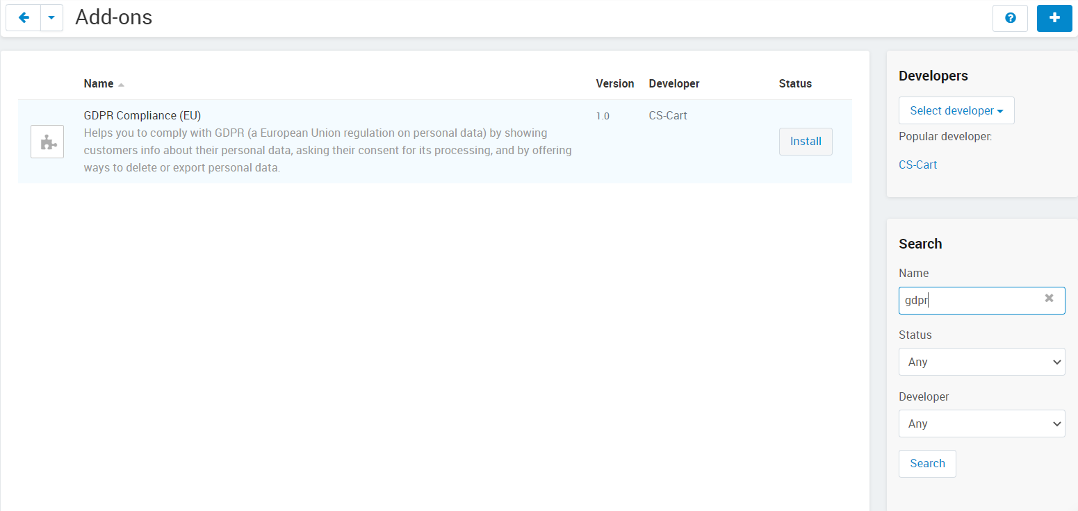 The GDPR Compliance add-on first appeared in CS-Cart and Multi-Vendor 4.7.4.