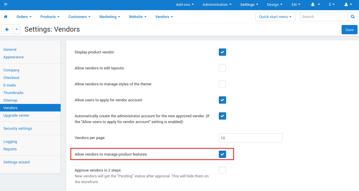 Allowing vendors to create features