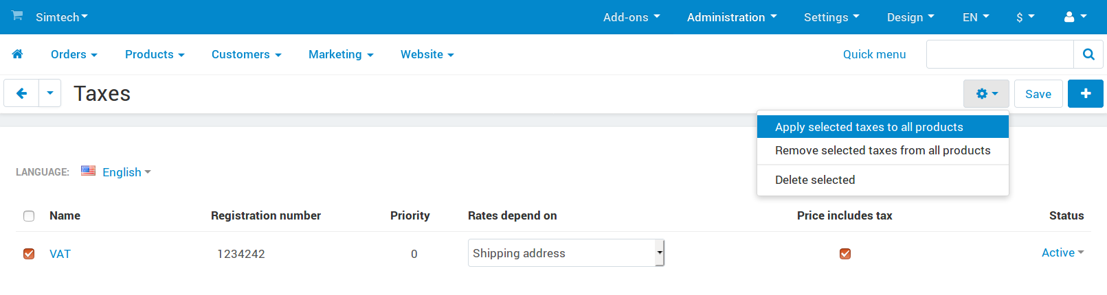 Apply a tax to all products in CS-Cart or Multi-Vendor.