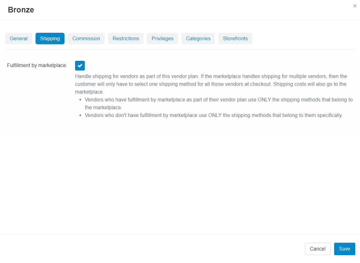Enabling fulfillment for the vendor plan.