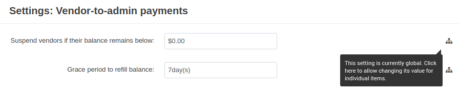 Configure minimum allowed balance and grace period in vendor plans settings