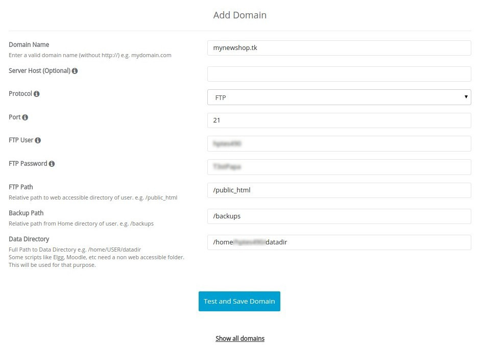 Enter the information that Softaculous needs to connect to your server and install applications.