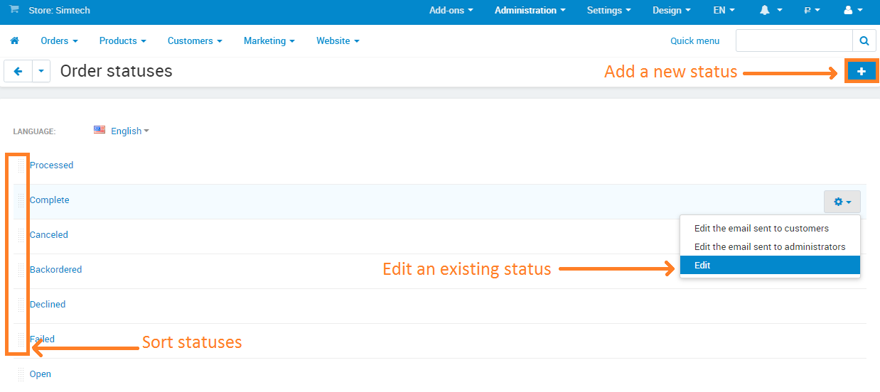 Adding a new order status in CS-Cart.
