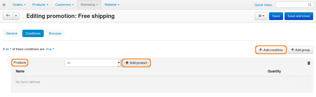 Add a "Products" condition.