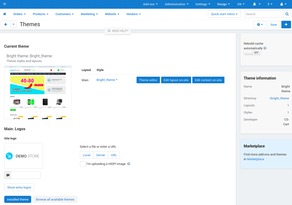 The Themes section