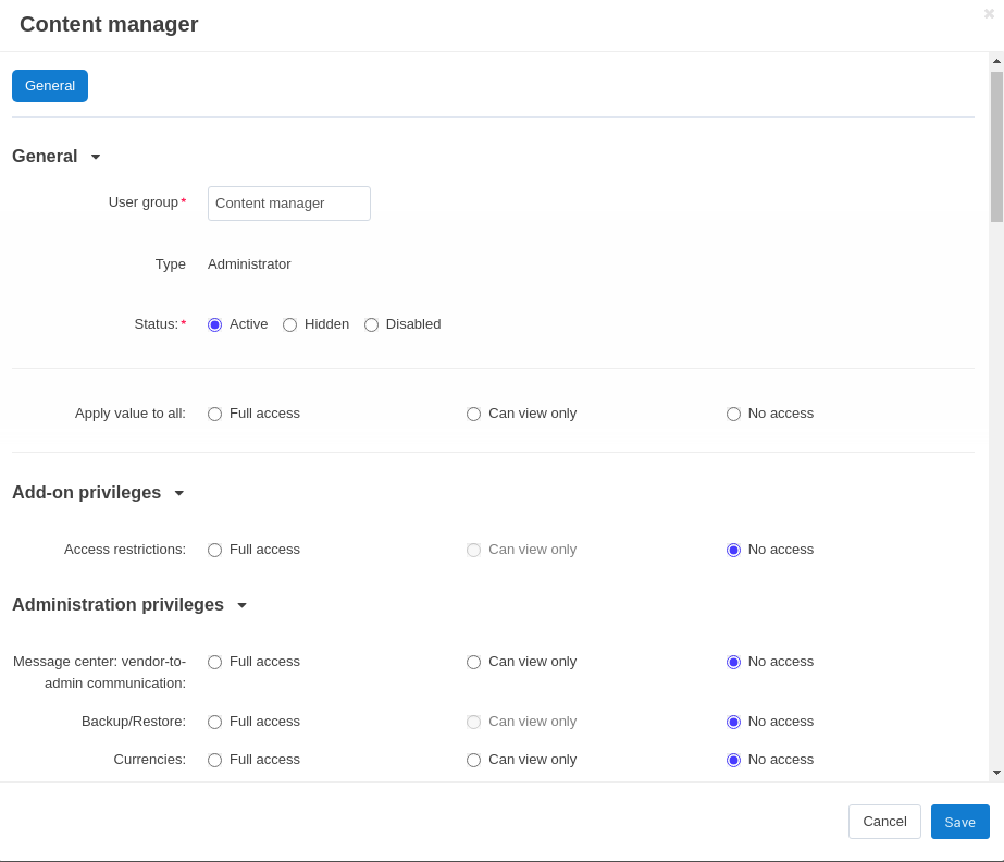 Tick the checkboxes next to the privileges you want to grant to the group.