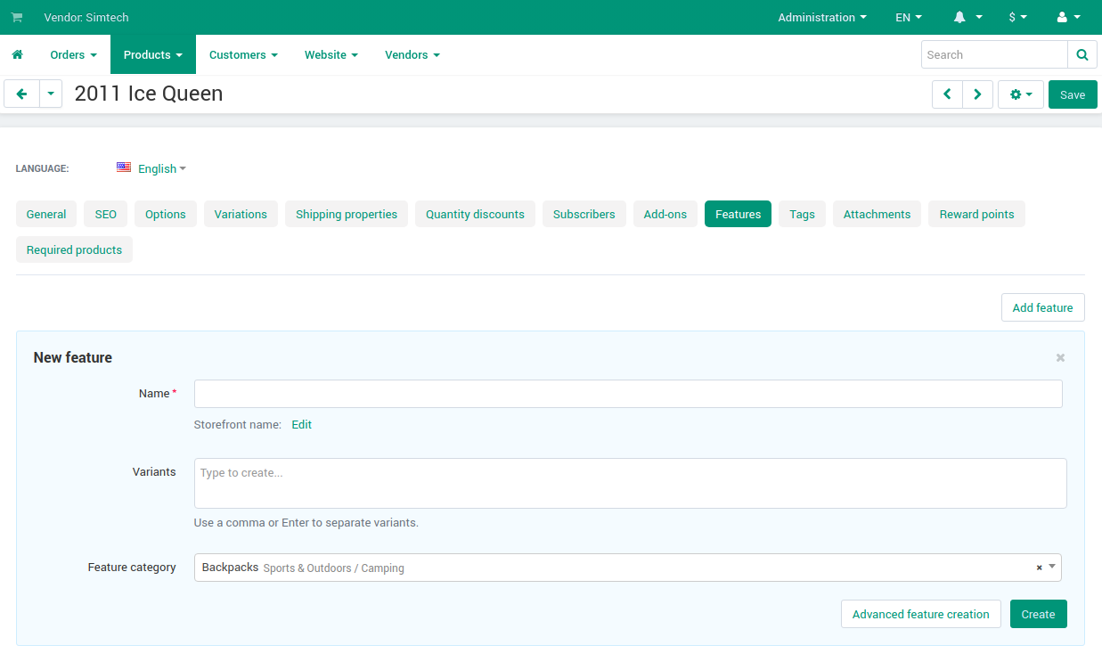 Vendor adds the feature from the product page