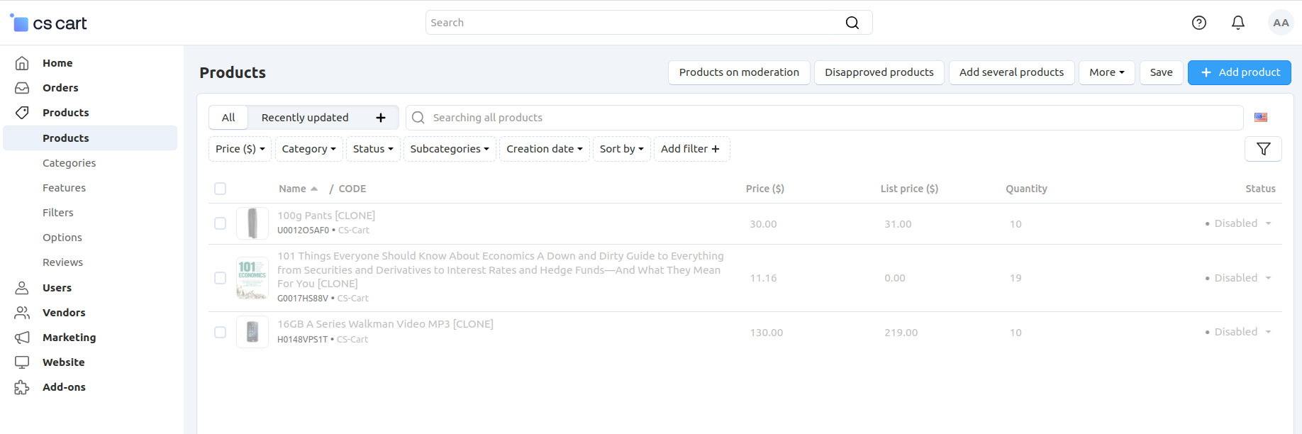 A duplicate product in CS-Cart.