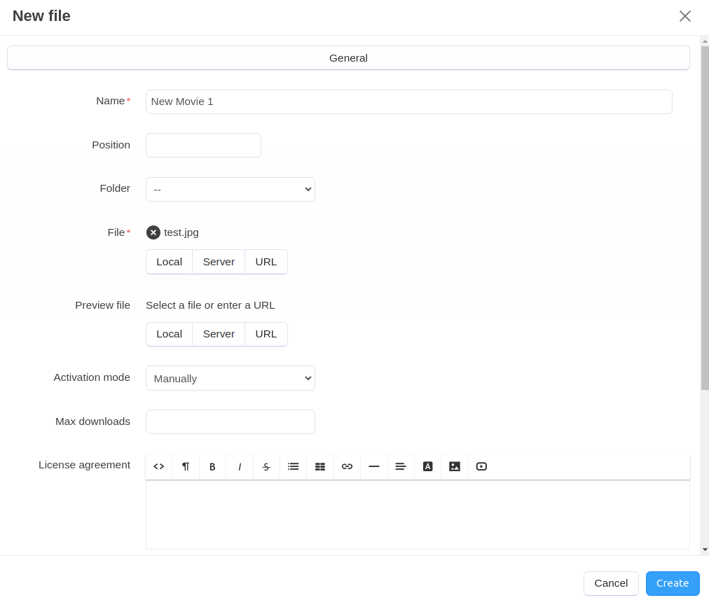 Adding a new downloadable file for a product.