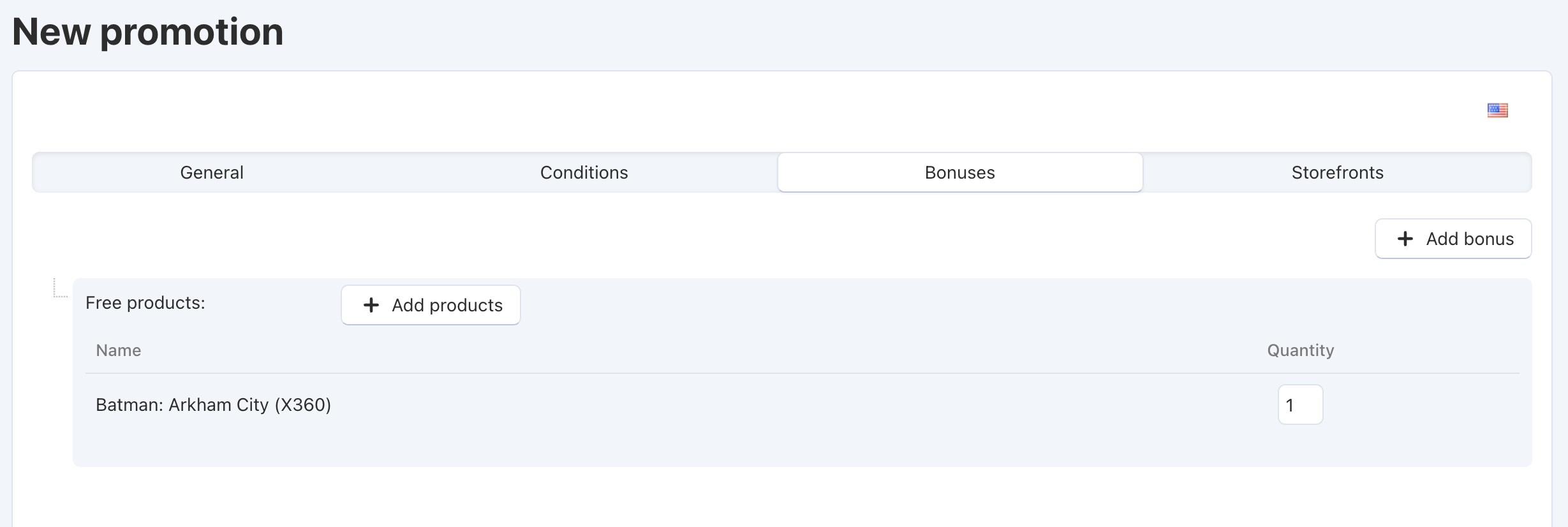 The "Bonuses" tab determines what a customer gets when the promotion applies.