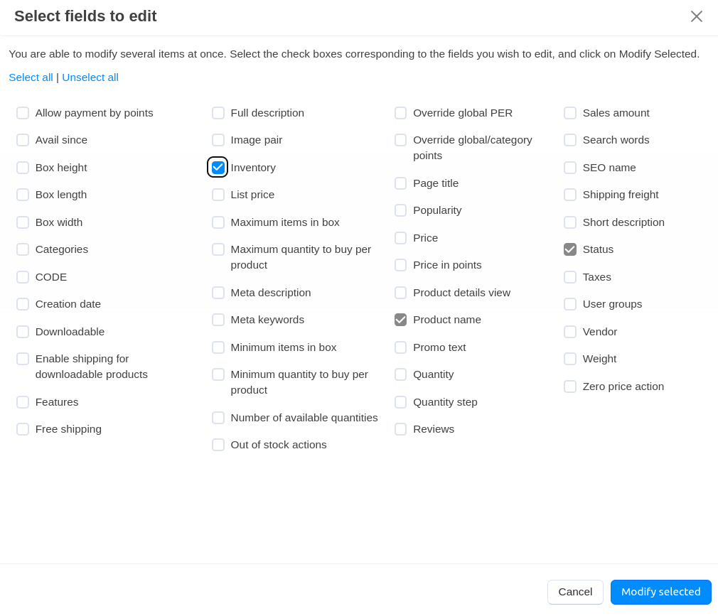 Select fields to edit
