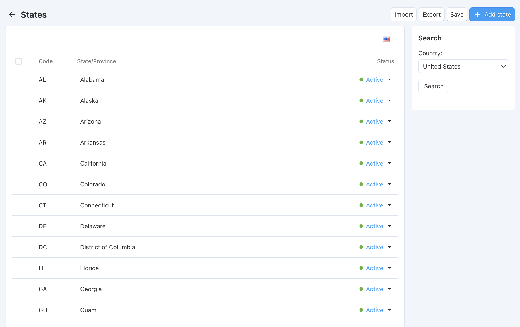 The list of states in CS-Cart and Multi-Vendor.