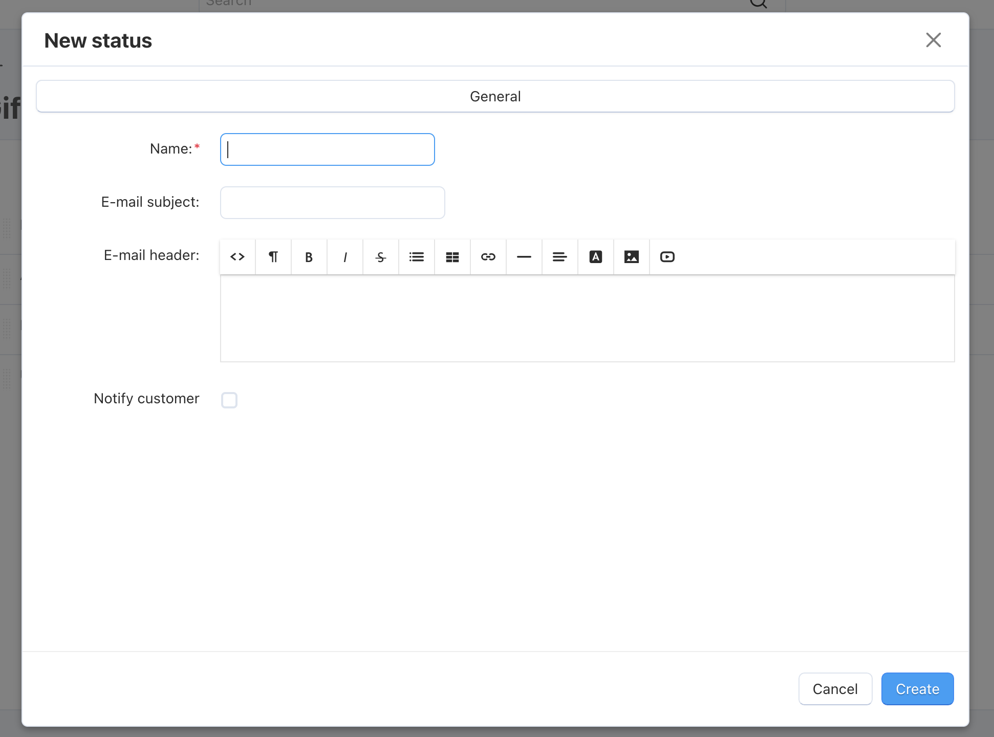 Click the plus button and choose "Add status" on the gift certificate status page.