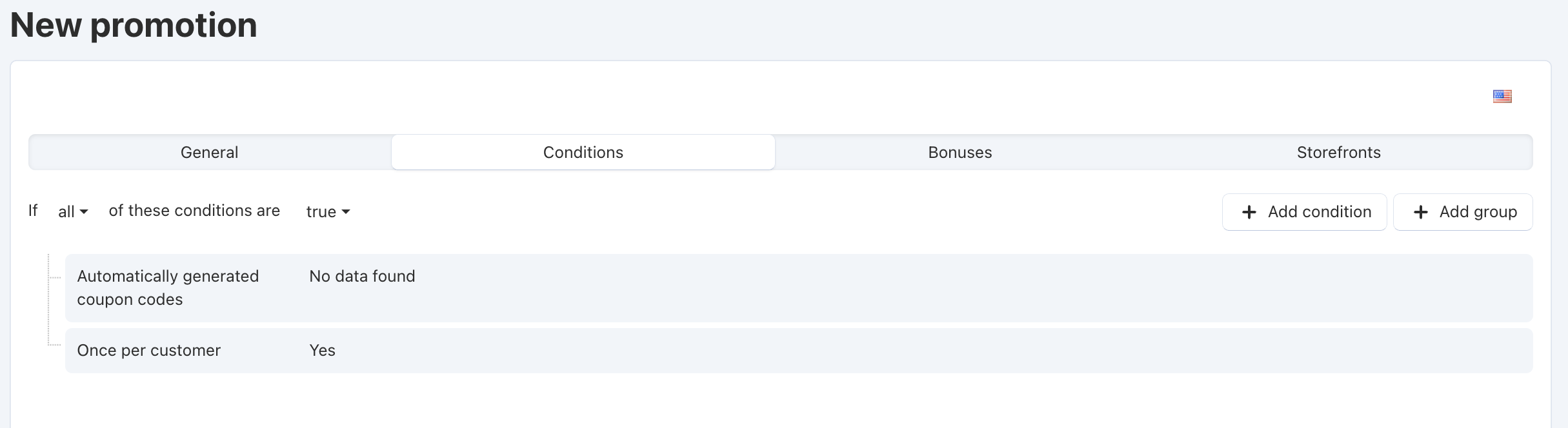 The conditions you add determine when customers can use coupon codes.