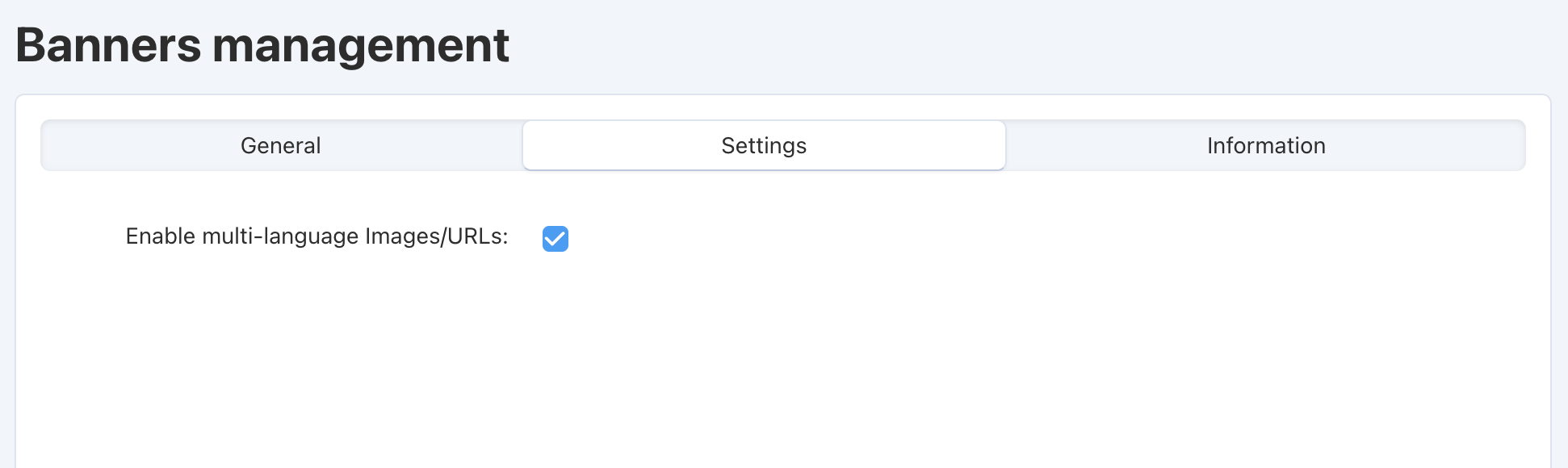 The settings of the Banners Management add-on.