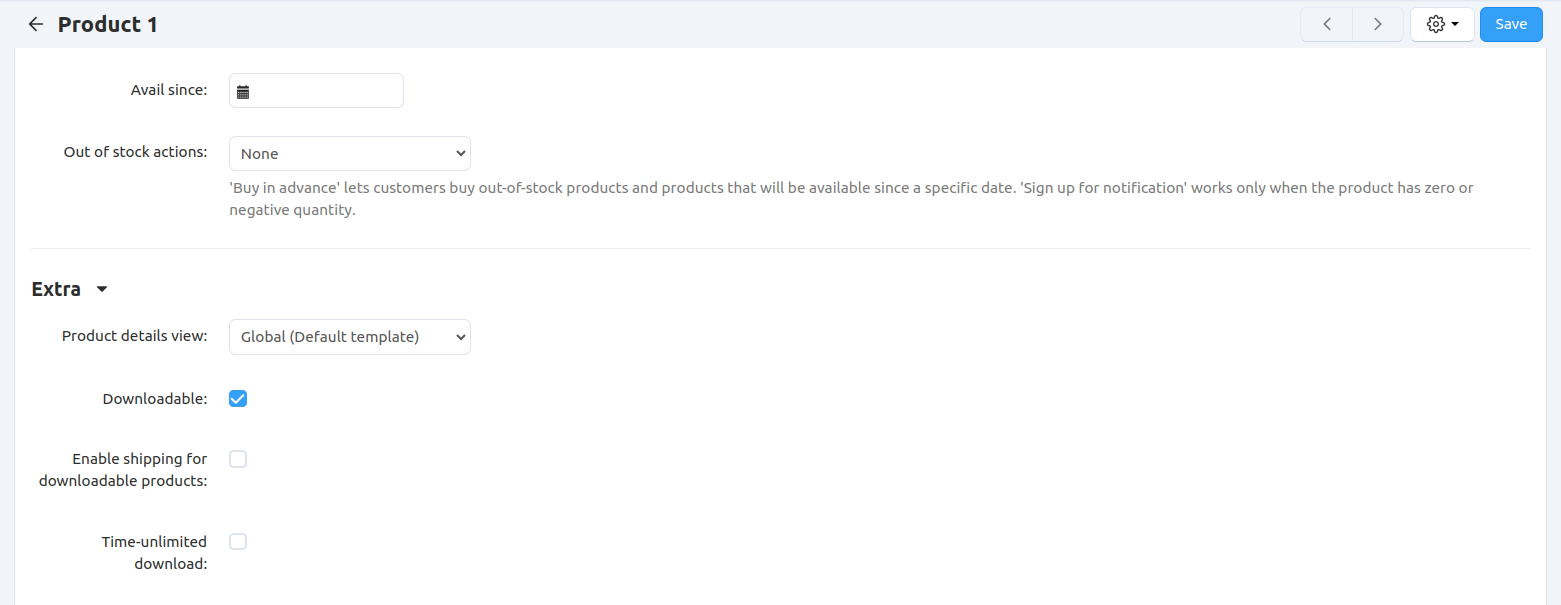 The additional properties of downloadable products.