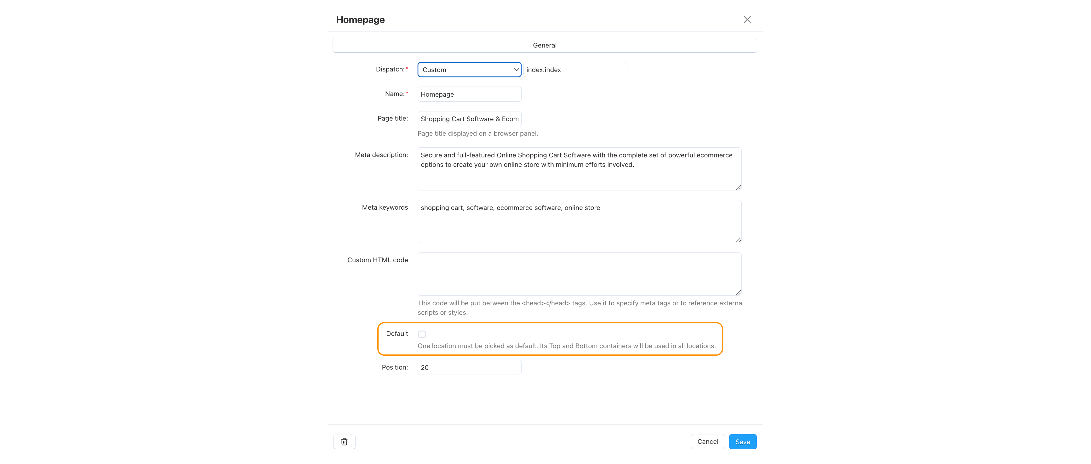You can mark a layout page as default by changing its settings.