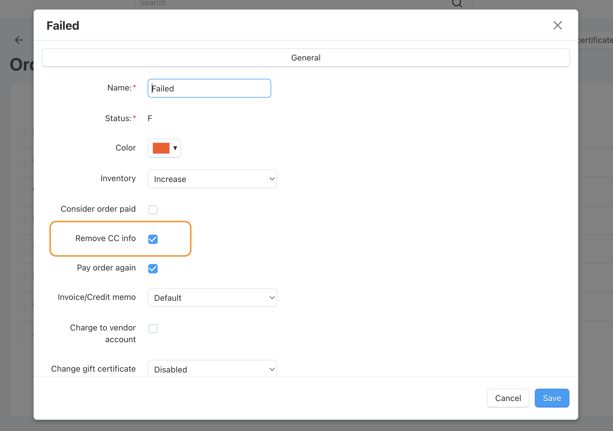 Remove credit card info from orders automatically.