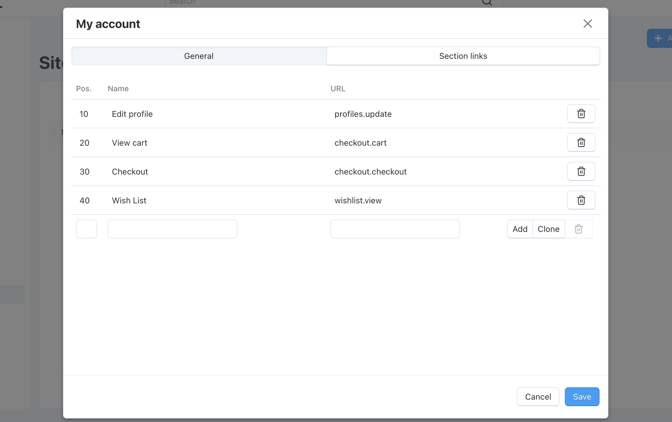 You can add links to the section and name them.