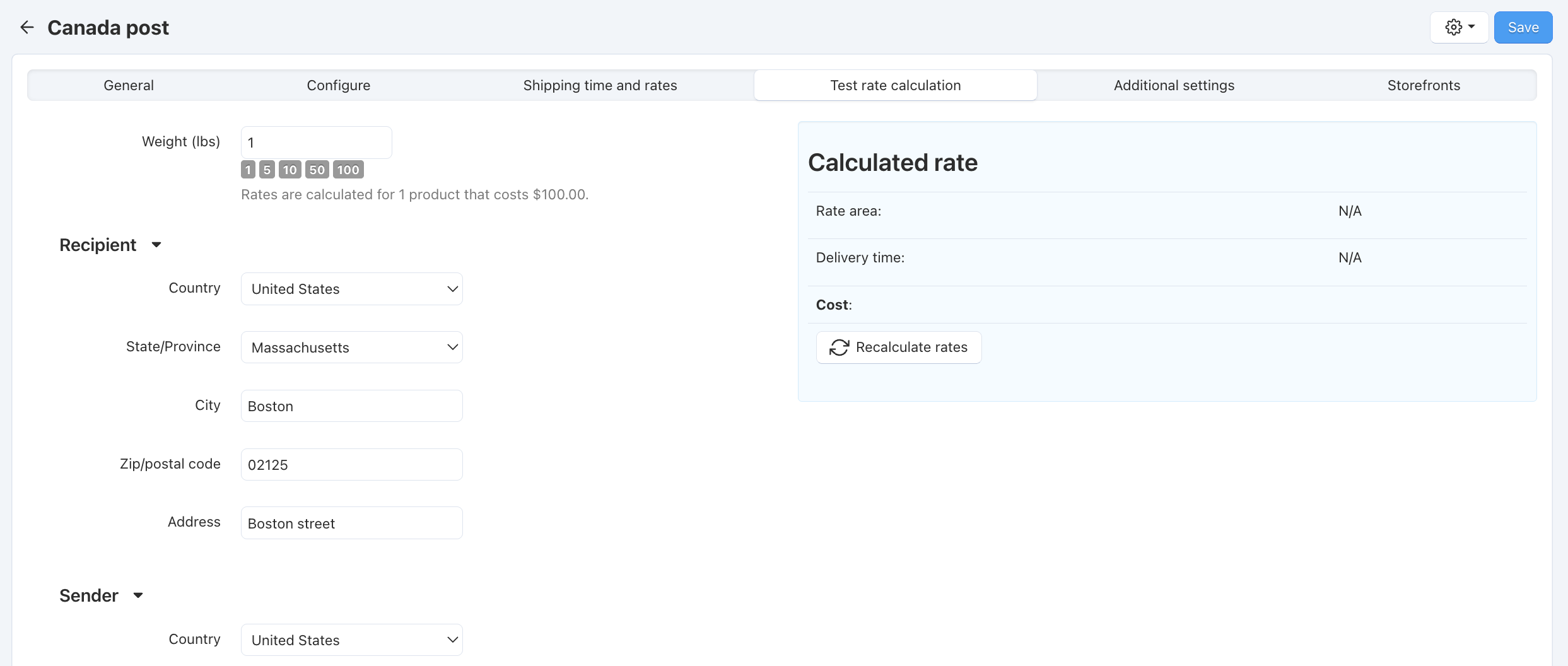 After you configure the shipping method, return to the General tab and test the calculation of shipping cost.