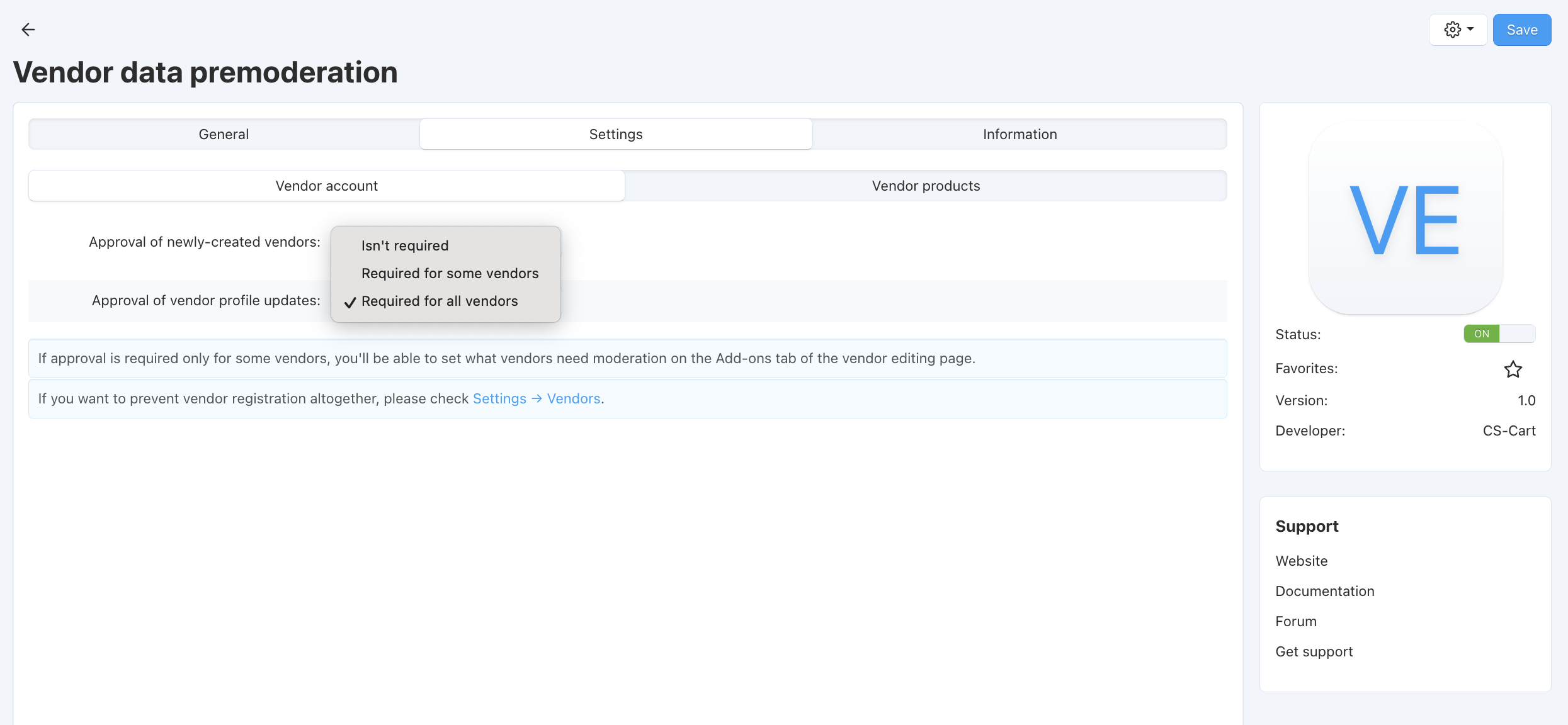 Add-on settings
