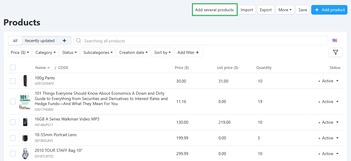 Click the "Add several products" button.