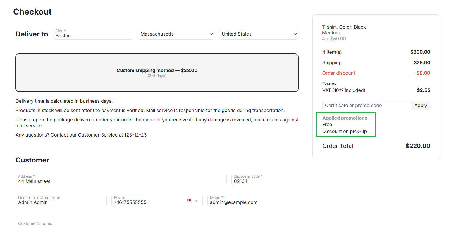 Customers can receive a coupon code by email or find it in the order details.